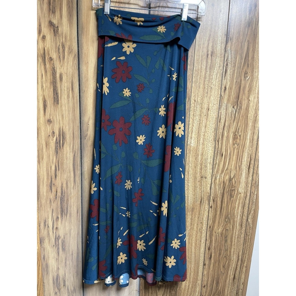 Lularoe Womens Maxi Skirt Dark Teal Green Burgundy Floral Print Size XXS